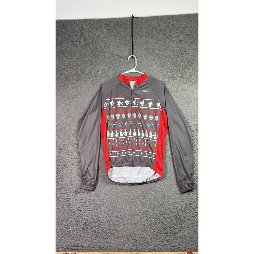 Primal‎ Cycling Jersey Men's Medium Long Sleeve Christmas Skull Candy Cane Bike